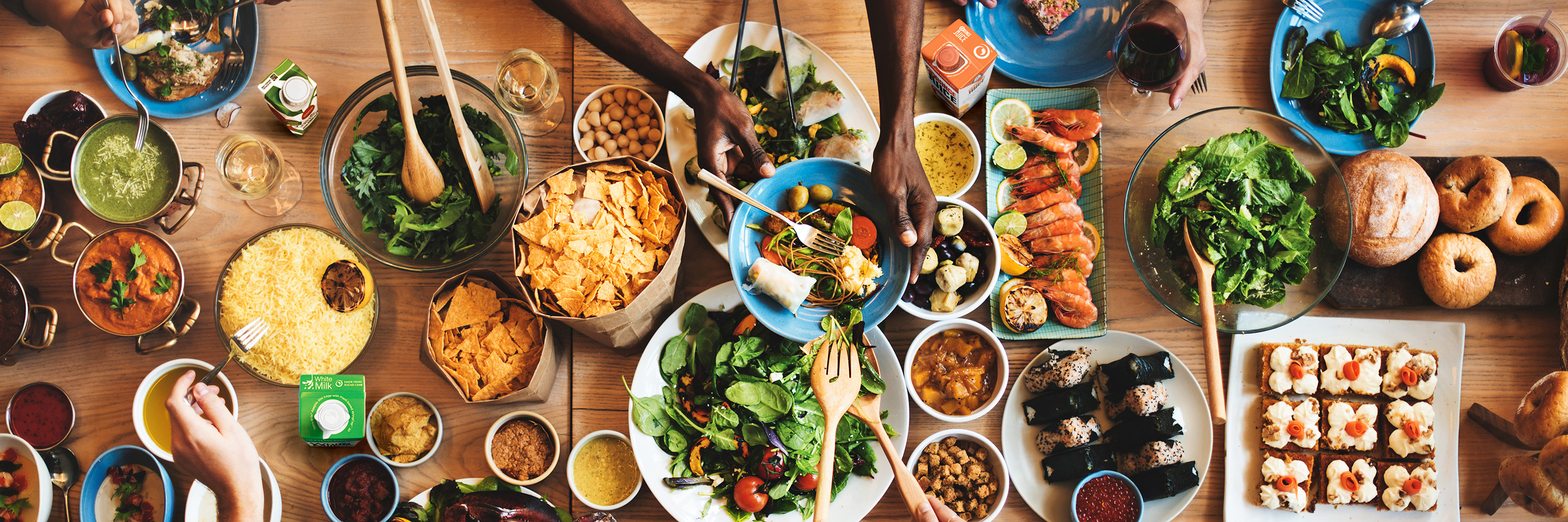 Food and dishes on table